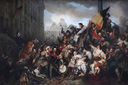 De septemberdagen van 1830. (Bron: Egidius Karel Gustaaf Wappers, 1834, Koninklijke Musea voor de Schone Kunsten van België)