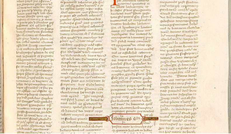 Bladzijde het boek Florarium Temporum de beschrijving de stichting van klooster Mariënhage. (Bron: Nicolaas Clopper, ca. 1472, DigitalisierungsZentrum) - Brabants Erfgoed