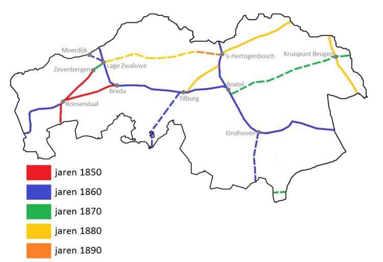 Spoorwegennet Noord-Brabant negentiende eeuw