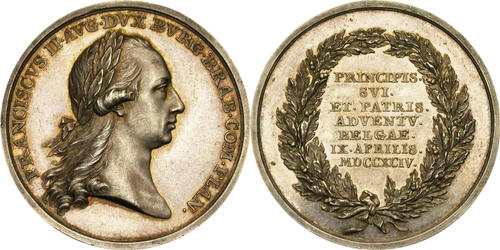 Keizer Frans II, hertog van Brabant en graaf van Vlaanderen (1794), diam. 39 mm. Foto: Jean Elsen, Brussel