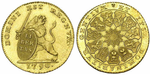 Goudstuk van 25 mm. met een gewicht van ca. 8,3 gram en een waarde van 12 guldens (1790). Foto: Jean Elsen, Brussel.