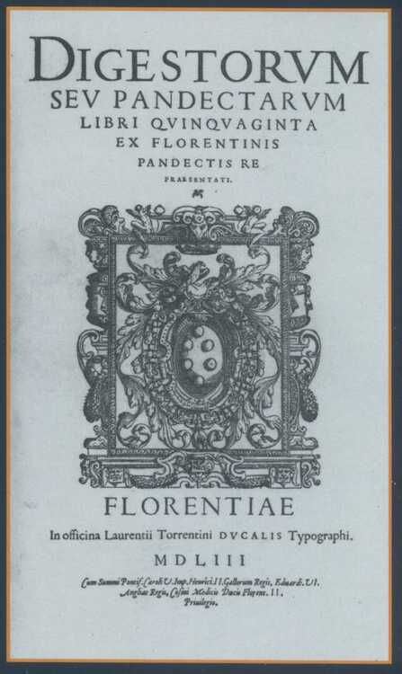 Titelblad van de Digesta van Laurentius Torrentinus