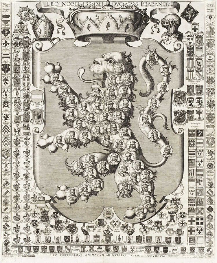 De wapenkaart gemaakt door graveur Sibertus Waterloos, in 1622 uitgegeven in Brussel. (Bron: Brabant-Collectie)