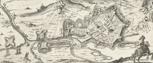 Vestingwerken van Bergen op Zoom. (Bron: Nicolaes van Geelkercken, 1622, Rijksmuseum Amsterdam)