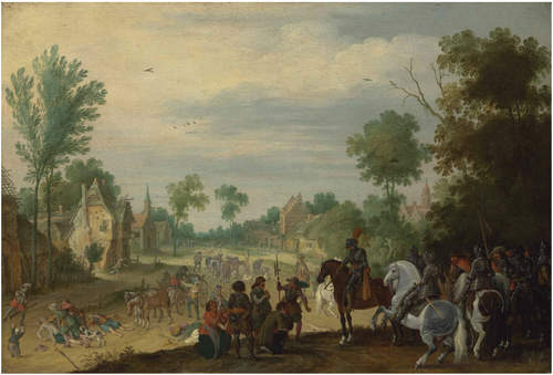 Sebastiaen Vrancx - Soldiers on horseback plundering a village, ca 1635, Commons