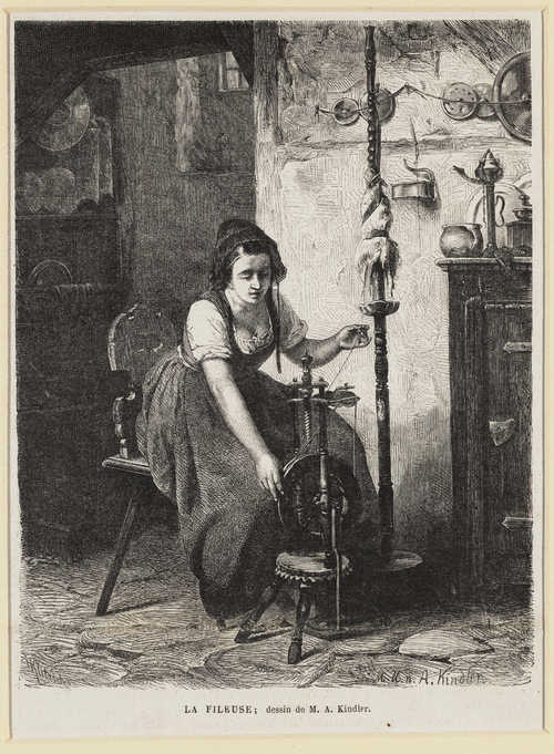 'La Fileuse' (De Spinster), M.A. Kindler, ca 1869