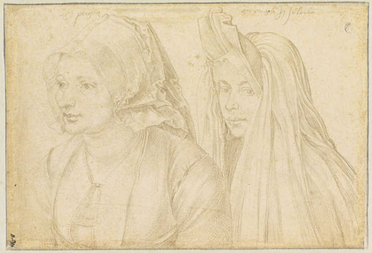 Een meisje uit Bergen op Zoom (links) en een meisje uit Goes (rechts), getekend door Albrecht Dürer in 1520. (Bron: Chantilly, musée Condé)