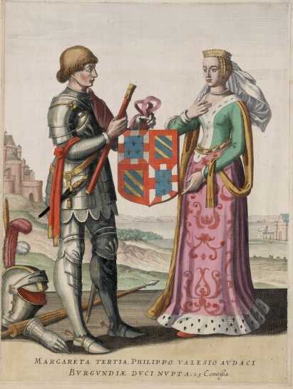 Margaretha van Male en Filips de Stoute (Bron: Antonius Sanderus, Flandria Illustrata, 1641)