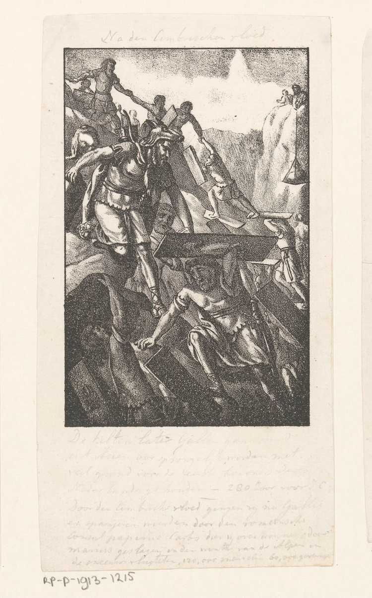 Plunderende Kelten op een negentiende-eeuwse prent. (Onbekend, Rijksmuseum)