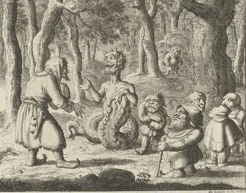 Laplander in gesprek met de duivel en kabouters, Jan Luyken, 1682, Rijksmuseum