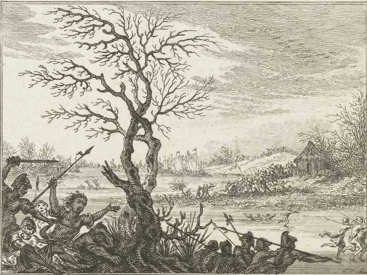 Franken vallen Romeinse Rijk binnen (253), Simon Fokke, 1722-1750, Rijksmuseum