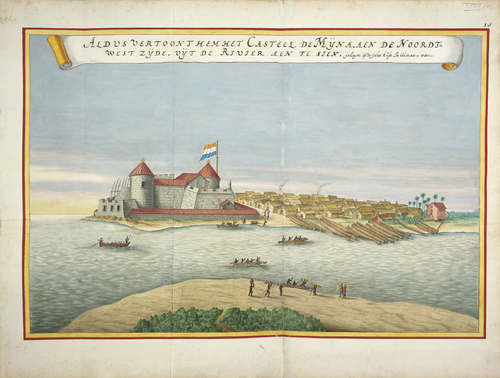 Gezicht op Fort Elmina aan de goudkust. (Bron: Johannes Vingboons, 1665-1668, Atlas Blaeu - Van der Hem)