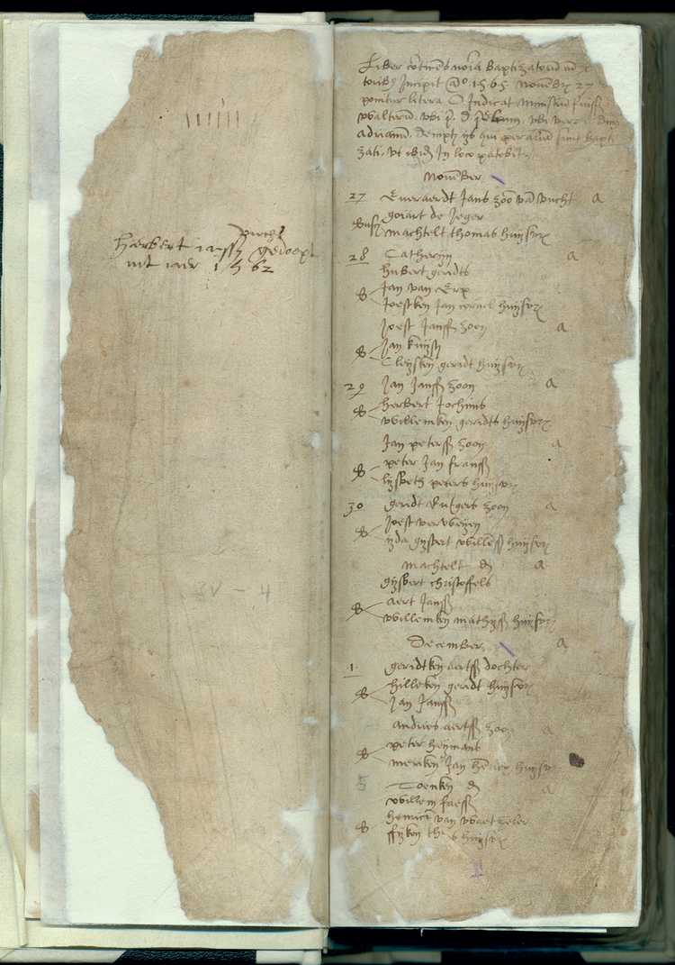 Het doopregister van de Sint-Jan uit 's-Hertogenbosch voor het jaar 1562. (Bron: Erfgoed 's-Hertogenbosch)