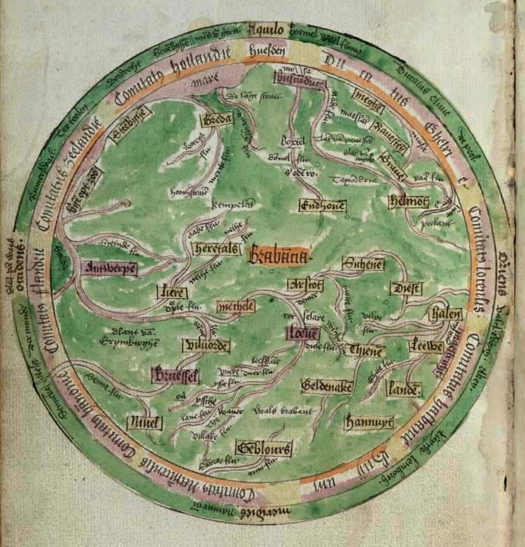 Vijftiende-eeuwse kaart van het Hertogdom Brabant Bron Koninklijke Bibliotheek Brussel