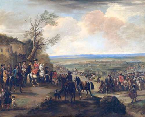 Slag om Oudenaarde 11 juli 1708. Olieverfschilderij van J Wootton, Wikimedia Commons