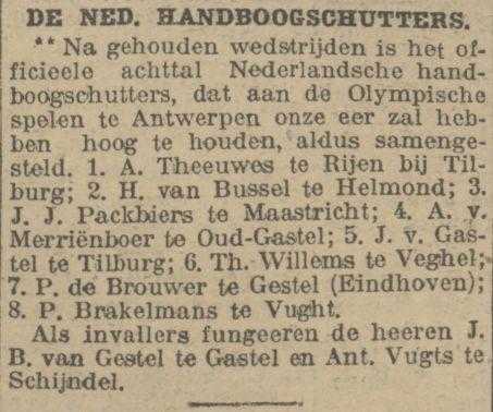 Anoniem Provinciale Noordbrabantsche en 's-Hertogenbossche courant 04-08-1920