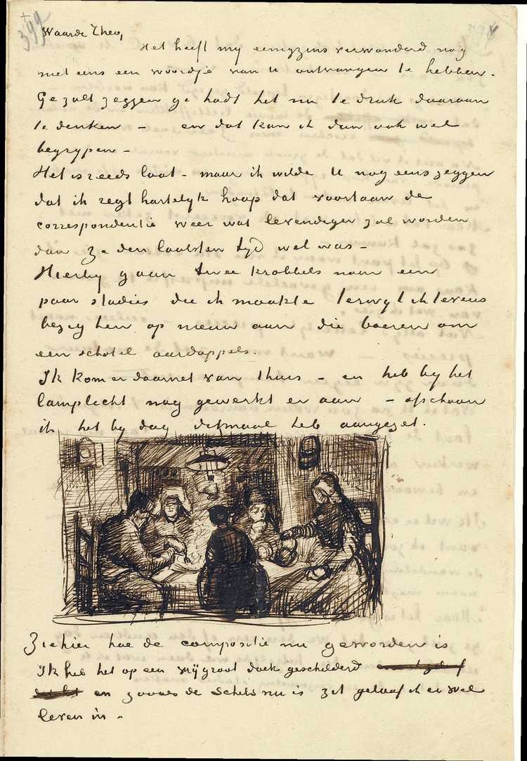 Brief van Van Gogh uit zijn Brabantse periode met schets. (Bron: Van Gogh Museum)