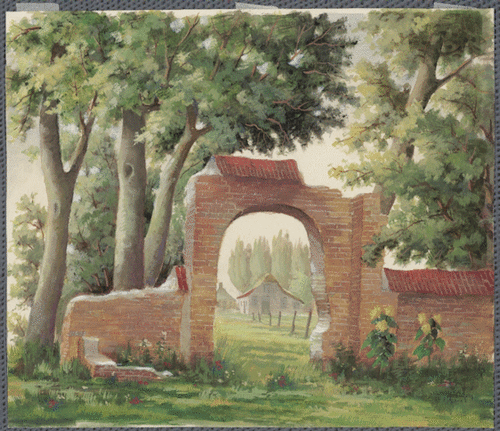 De kasteelpoort van kasteel Mierlo geschilderd door Schellekens