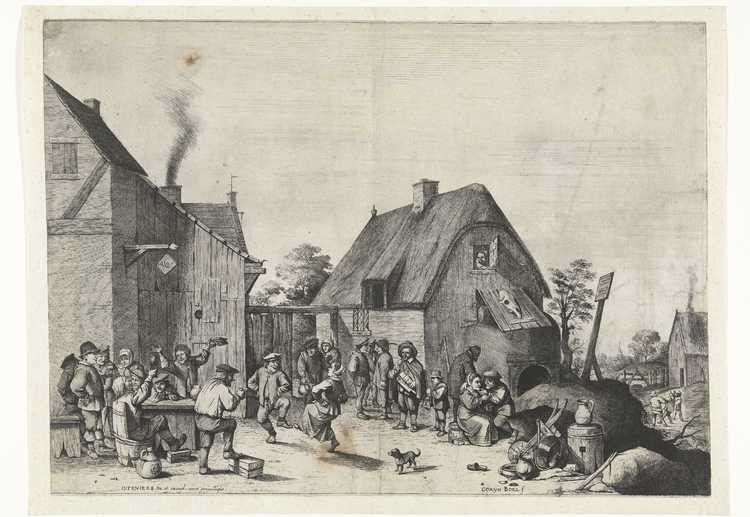 Boerenerf met dansende en drinkende boeren (Bron: Quirin Boel, 1640, Rijksmuseum)