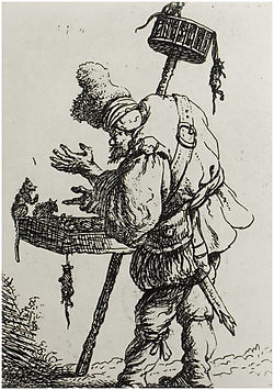 Ets De rattendoder van Jan Georg van Vliet uit 1632. Tijdens een pestepidemie waren veel dieren verdacht. In Helmond mochten loslopende honden dood worden geschoten. De ware schuldige, de zwarte rat, ontsnapt ook niet aan de aandacht. (RHCe, collectie beeld en geluid 117158)