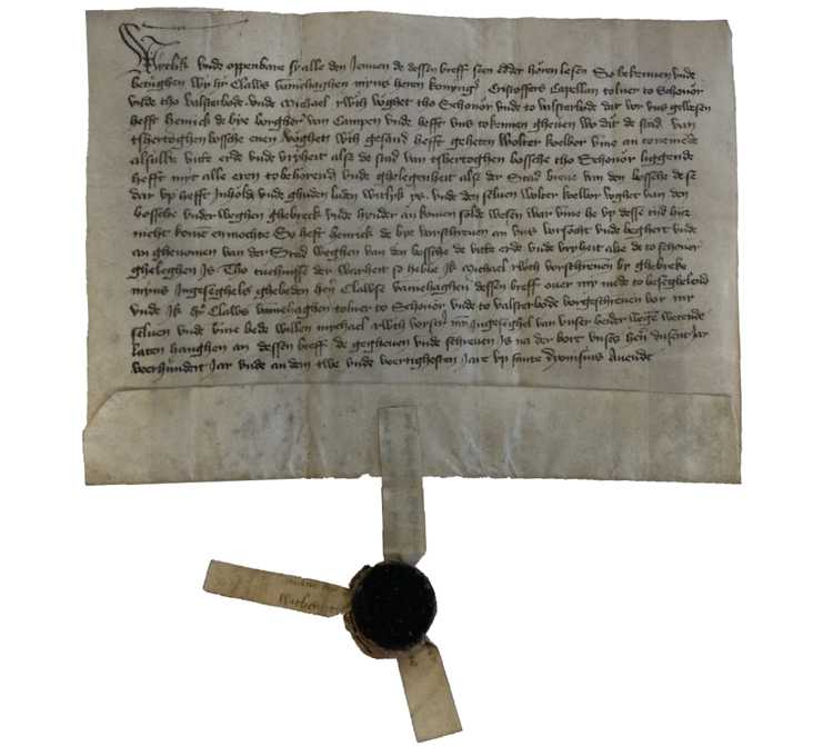 Een nieuwe bekrachtiging van de handelsrechten van de Bossche vitte door de Deense koning in 1442. (Bron: Erfgoed Hertogenbosch, OSA 5702)