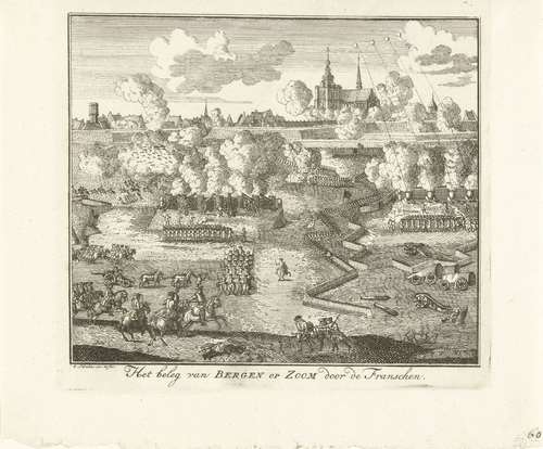 Beleg van Bergen op Zoom in 1747, gemaakt door Gerard Sibelius tussen 1750 - 1752. (Bron: Rijksmuseum)