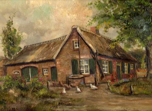 Piet Gurtjes' boerderij (olieverfschilderij van Th. v.d. Biezen)