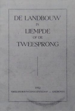 De voorpagina van het rapport "De landbouw in Liempde op de tweesprong" (Bron: 1952, Rijkslandbouwconsulentschap)