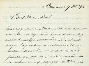 Ulbo schreef vanuit Braunschweig diverse brieven aan zijn ouders te Leur. Dit is het eerste gedeelte van zijn brief van 9 oktober 1892. (Bron: West-Brabants Archief)