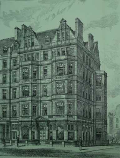Victoria Mansions in Westminster, Londen. (Bron: American Architect and Building News, February 3, 1882)