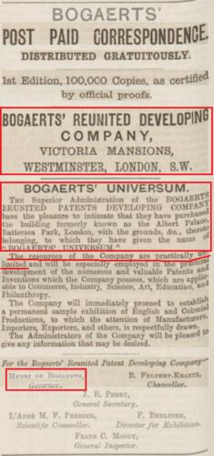 In de Volunteer Service Gazette and Military Despatch van 26 oktober 1889 prijzen Bogaerts en Krantz hun nepbedrijf aan. (Bron: Volunteer Service Gazette and Military Despatch, 26 oktober 1889)
