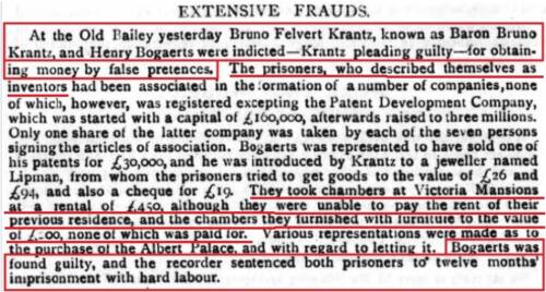 in St. James’s Gazette van 26 november 1889 werd vermeld dat Bogaerts en Krantz tot twaalf jaar gevangenisstraf met dwangarbeid veroordeeld waren. (Bron: St. James’s Gazette, 26 november 1889)