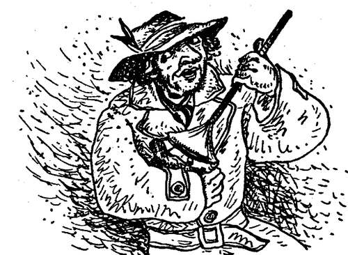 Tekening van de Tilburgse kunstenaar en illustrator Frans Mandos Tzn. bij het lied ‘Geeft wat om den rommelpot’. (Bron: Ons Volkslied, 1945)