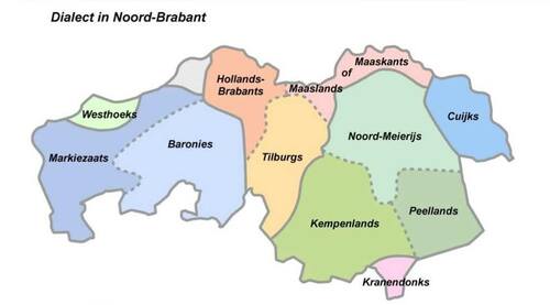 De dialectgebieden in Noord-Brabant (Bron: Erfgoed Brabant Academie)