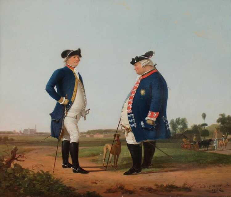 Jacobus Vrijmoet, Commandeur Douglas en gouverneur Van Brunswijk-Wolfenbüttel buiten de vesting 's-Hertogenbosch, 1786 (Bron: Collectie Het Noordbrabants Museum)