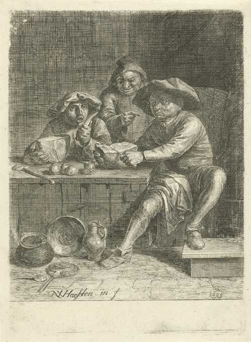 Boeren aan een tafel met brood - Nicolaes van Haeften