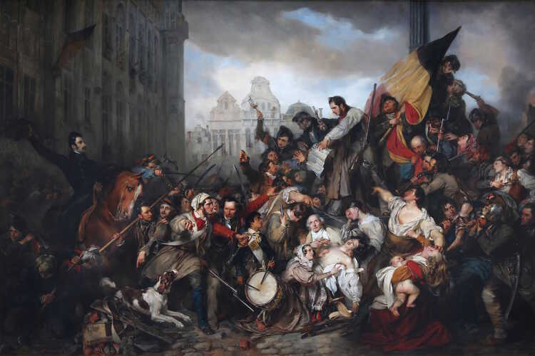 De septemberdagen van 1830. (Bron: Egidius Karel Gustaaf Wappers, 1834, Koninklijke Musea voor de Schone Kunsten van België)