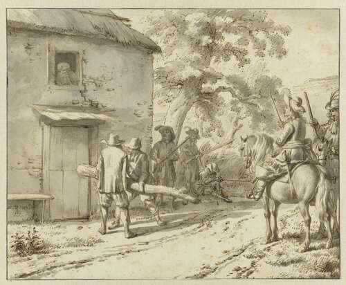 Plunderende soldaten bij een boerenwoning, Adriaen van de Velde, 1669