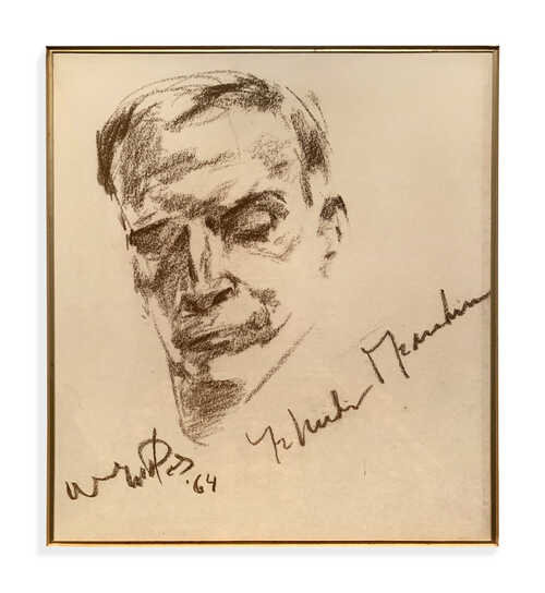 1964 portret Yehudi Menuhin - bruin krijt - 36x26 cm