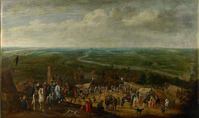 Frederik Hendrik bij de belegering van 's-Hertogenbosch, gezien vanuit Vught. Schilderij van Pauwels van Hillegaert. (Bron: Rijksmuseum)