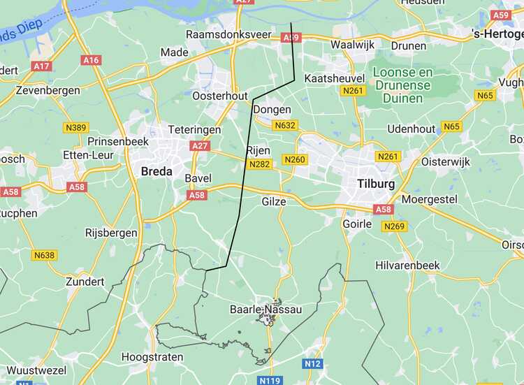 Kaart 2, de dialectgrens van 'bijven'. Opgesteld door Bram van Beurden in 2023. (Bron: Erfgoed Brabant, 2023)