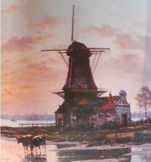De Trasmolen de Ruyter geschilderd door Victor Brugerolles (1860-1937). (Bron: Privébezit familie de Visser)